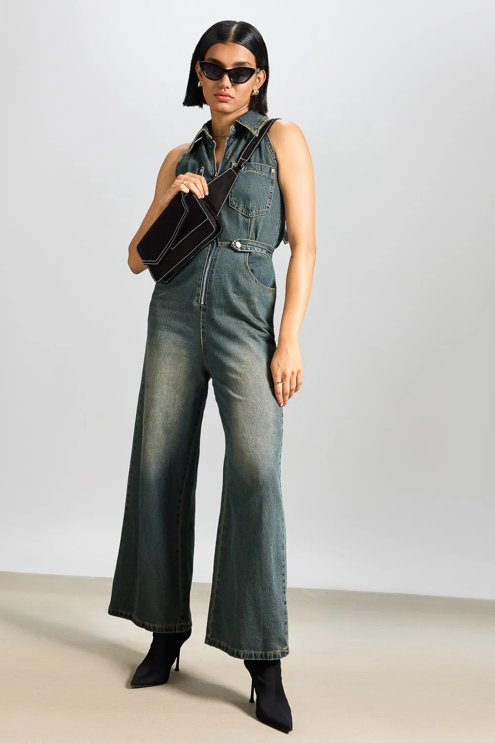 Halter Neck Denim Jumpsuit