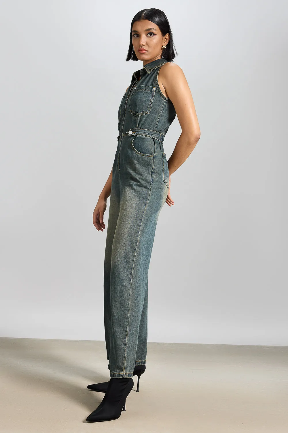 Halter Neck Denim Jumpsuit