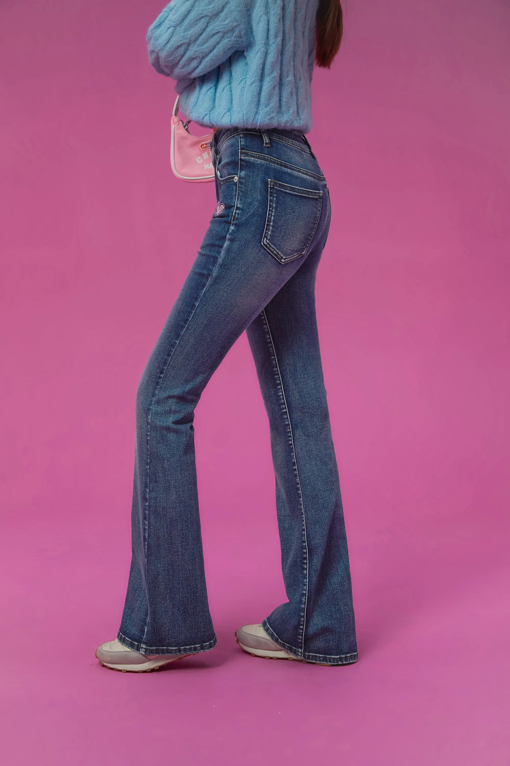 Heart Washed Bootcut Denim Jeans