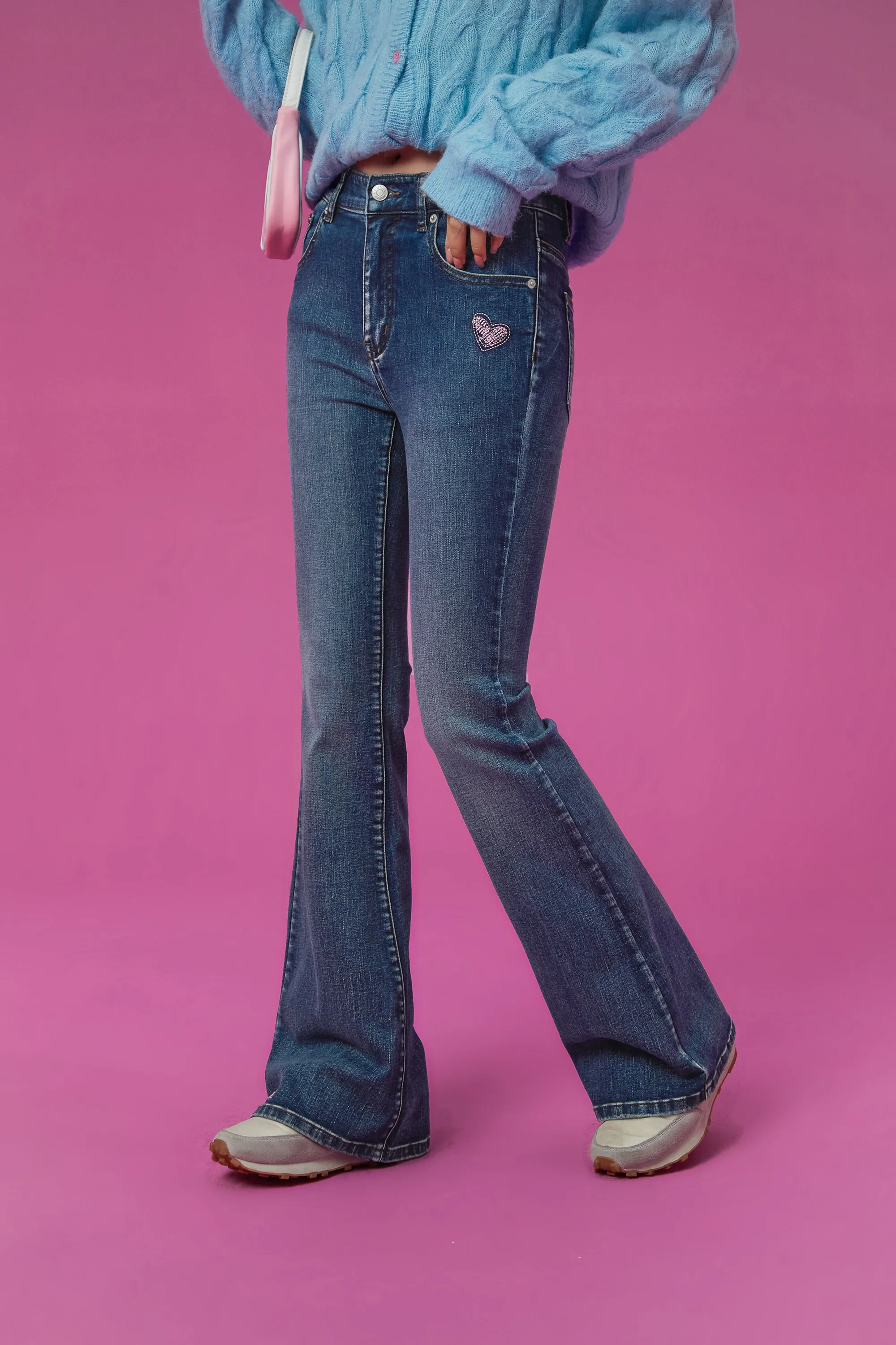 Heart Washed Bootcut Denim Jeans