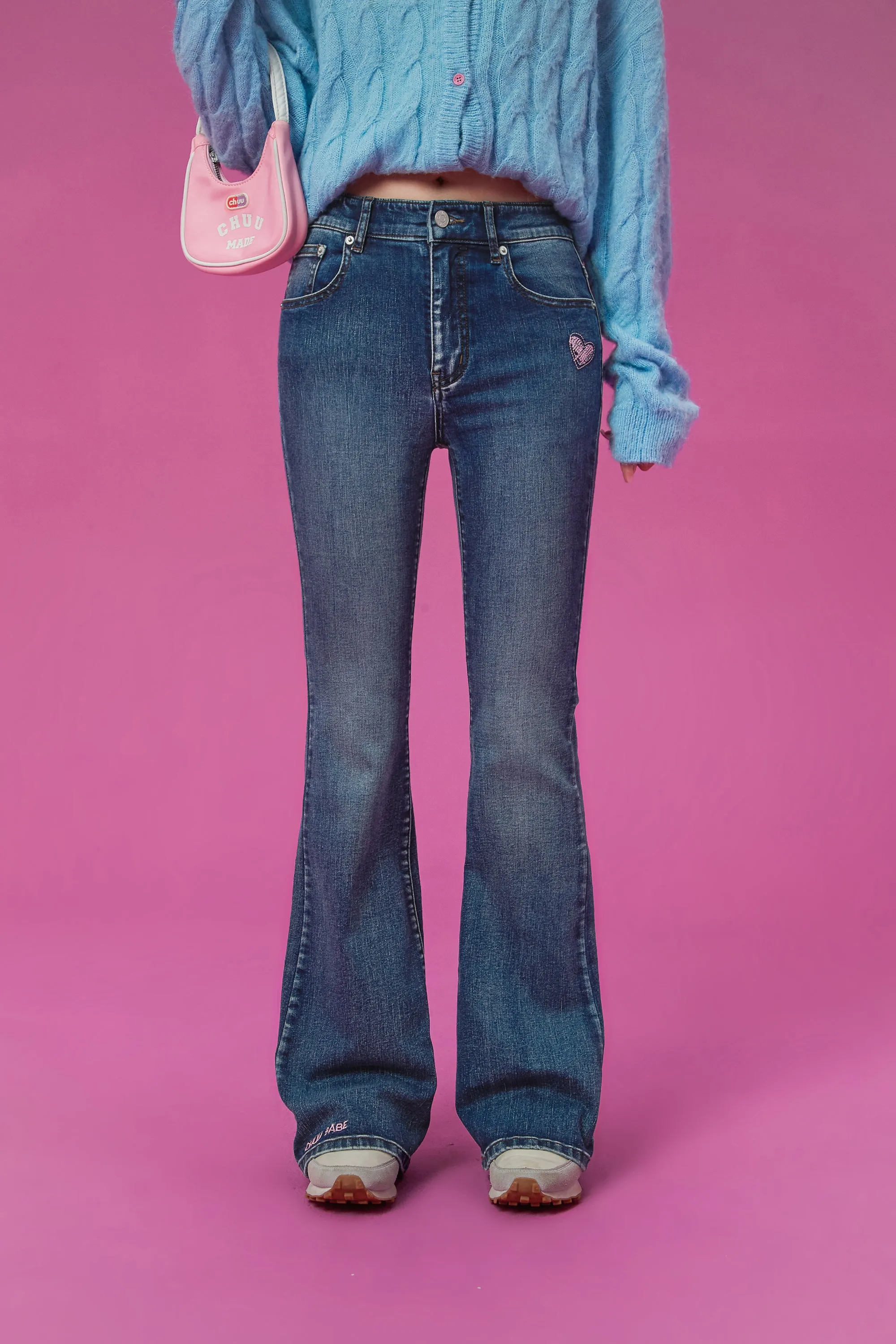 Heart Washed Bootcut Denim Jeans