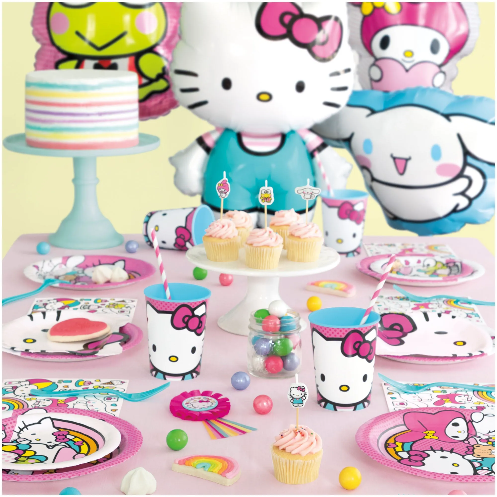 Hello Kitty Party Supplies - Round Paper Dessert Plates and Lunch Napkins (Serves 16)