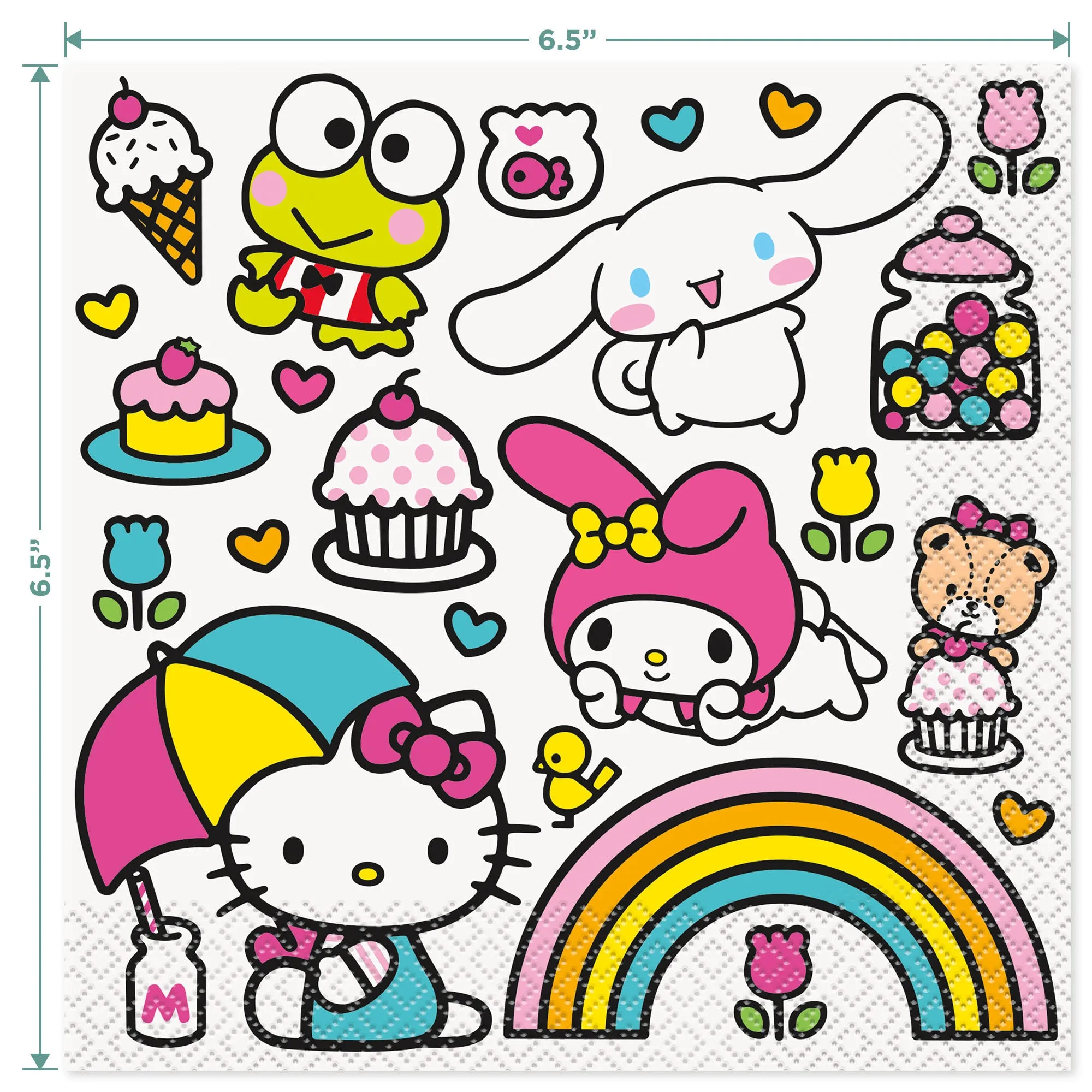 Hello Kitty Party Supplies - Round Paper Dessert Plates and Lunch Napkins (Serves 16)