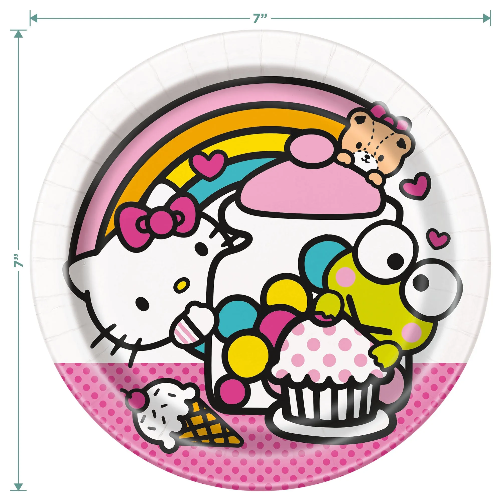 Hello Kitty Party Supplies - Round Paper Dessert Plates and Lunch Napkins (Serves 16)