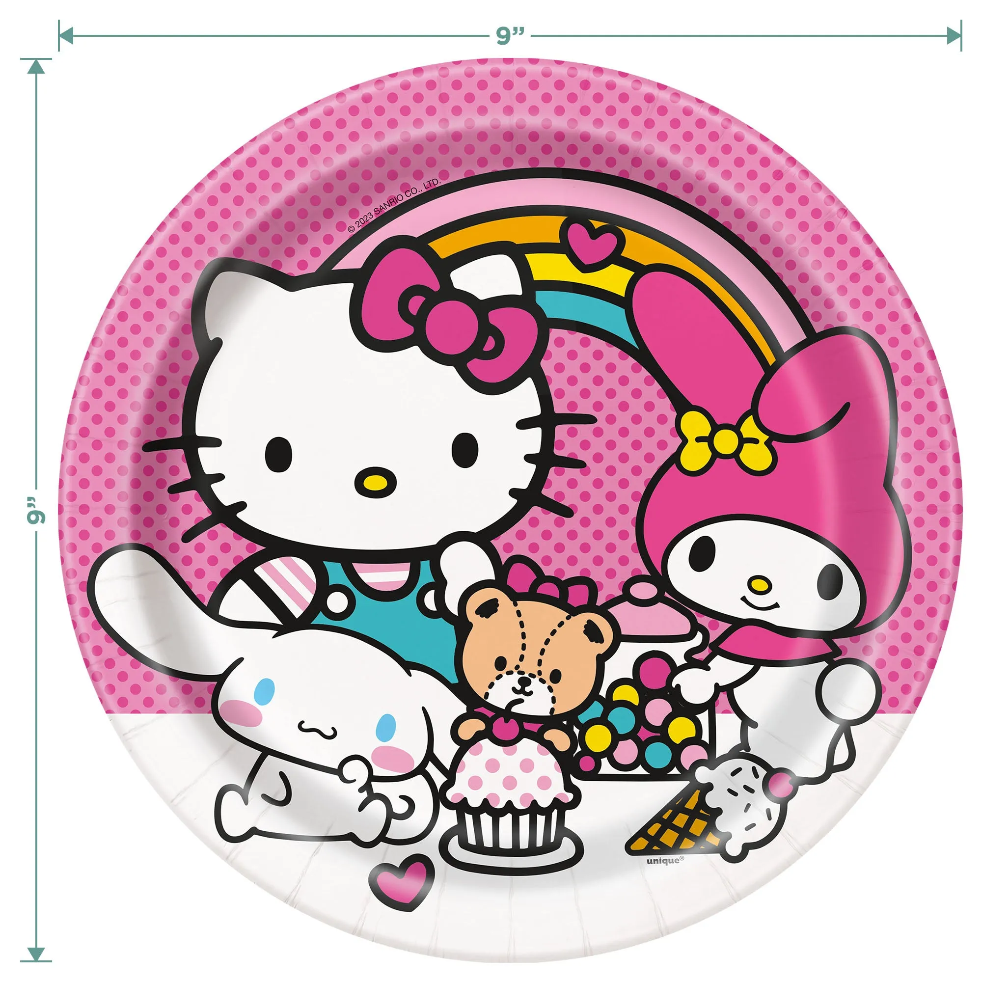 Hello Kitty Party Supplies - Round Paper Dinner Plates and Lunch Napkins (Serves 16)