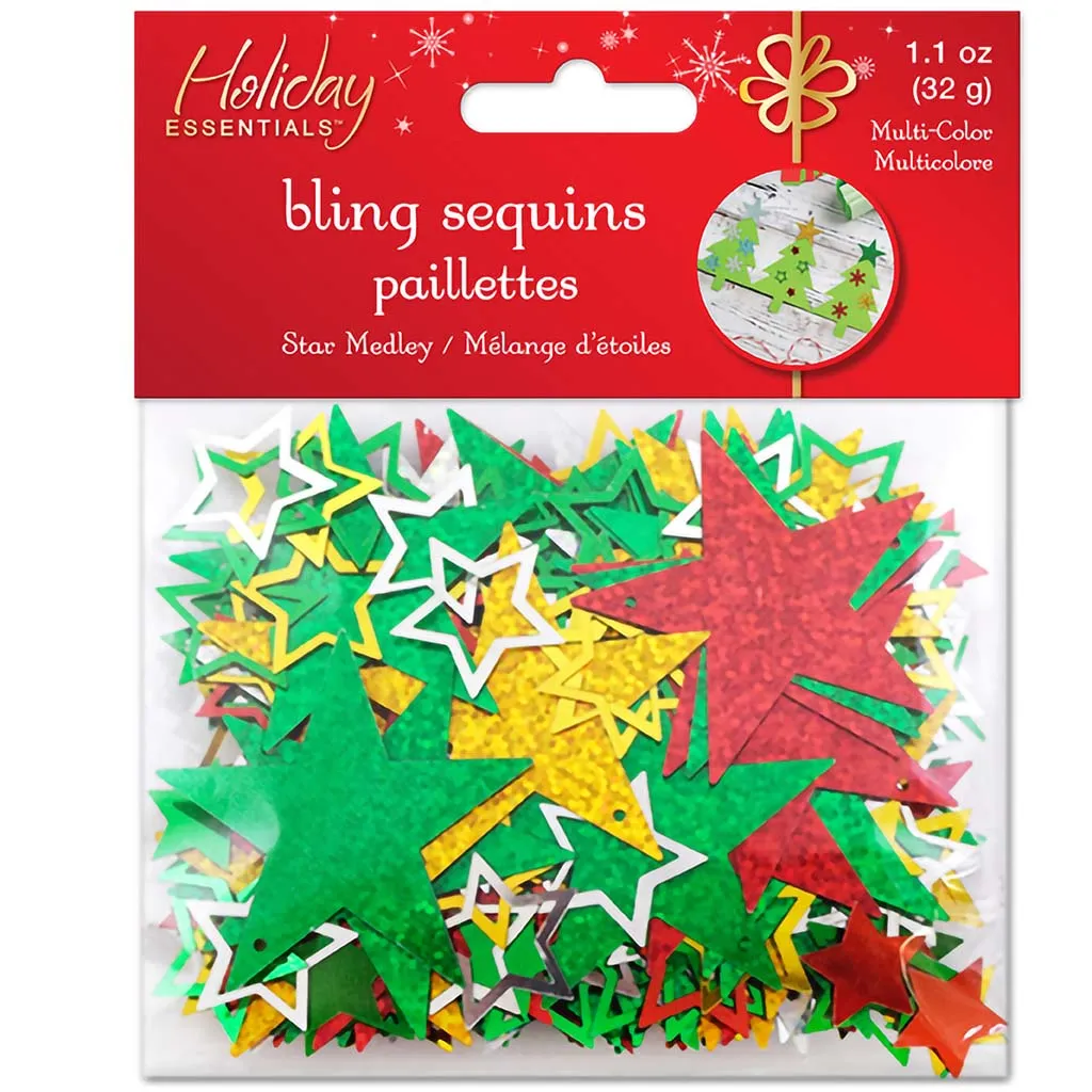 Holiday Essentials:  Bling Sequins Bulk Multi-Pack-Star Medley, 32g