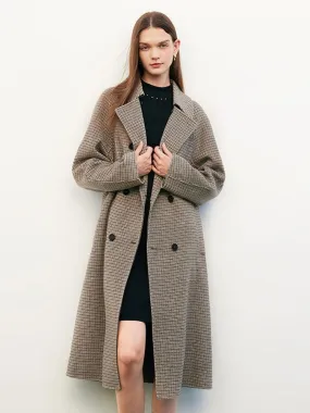 Houndstooth Pattern Wool Coat