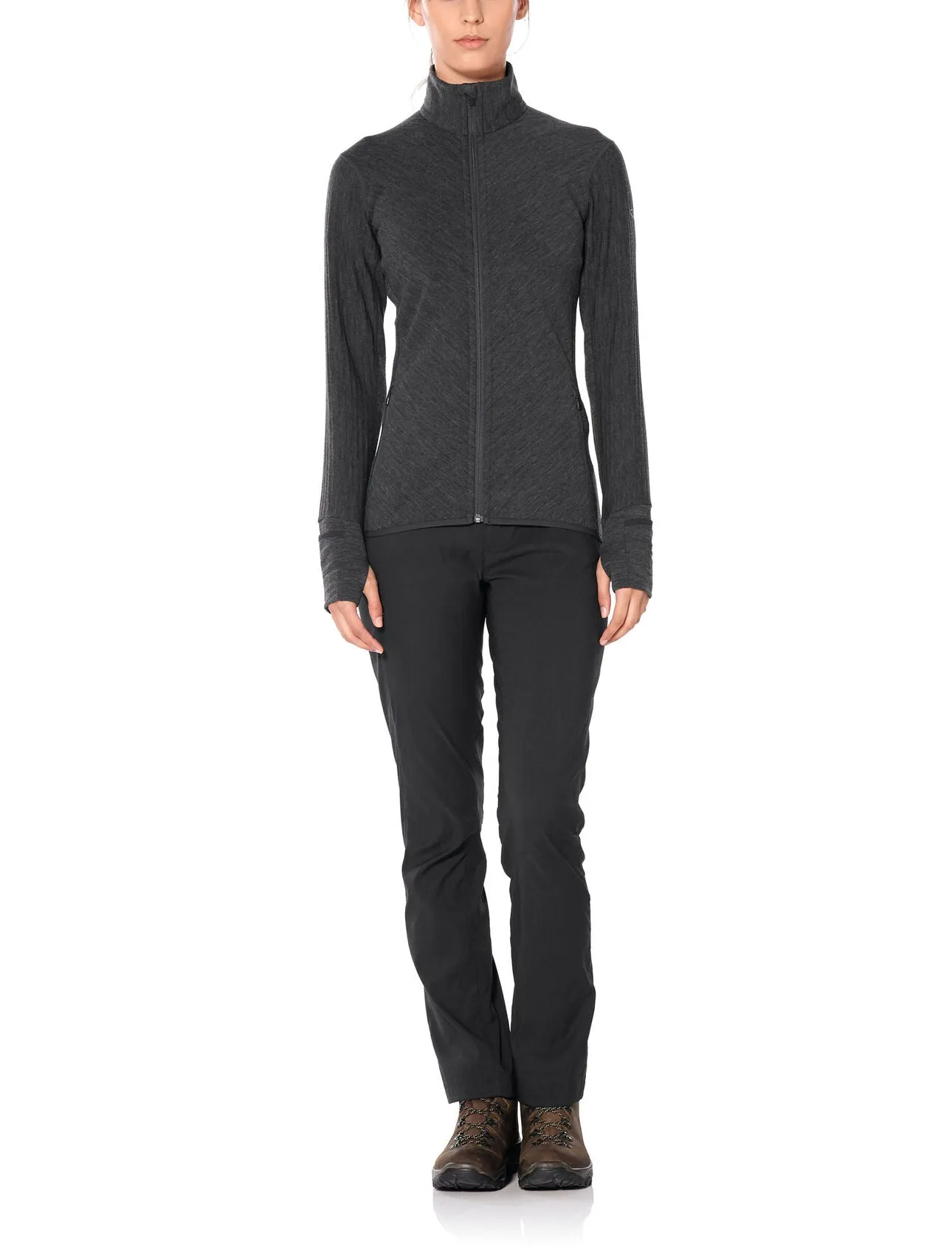 Icebreaker Wmns Descender LS Zip Jet Heather