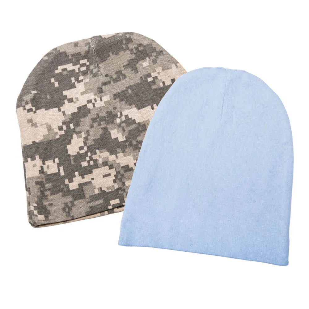 Infant Baby 100% Cotton Knit Beanie Cap Hat Camo Pack of 2