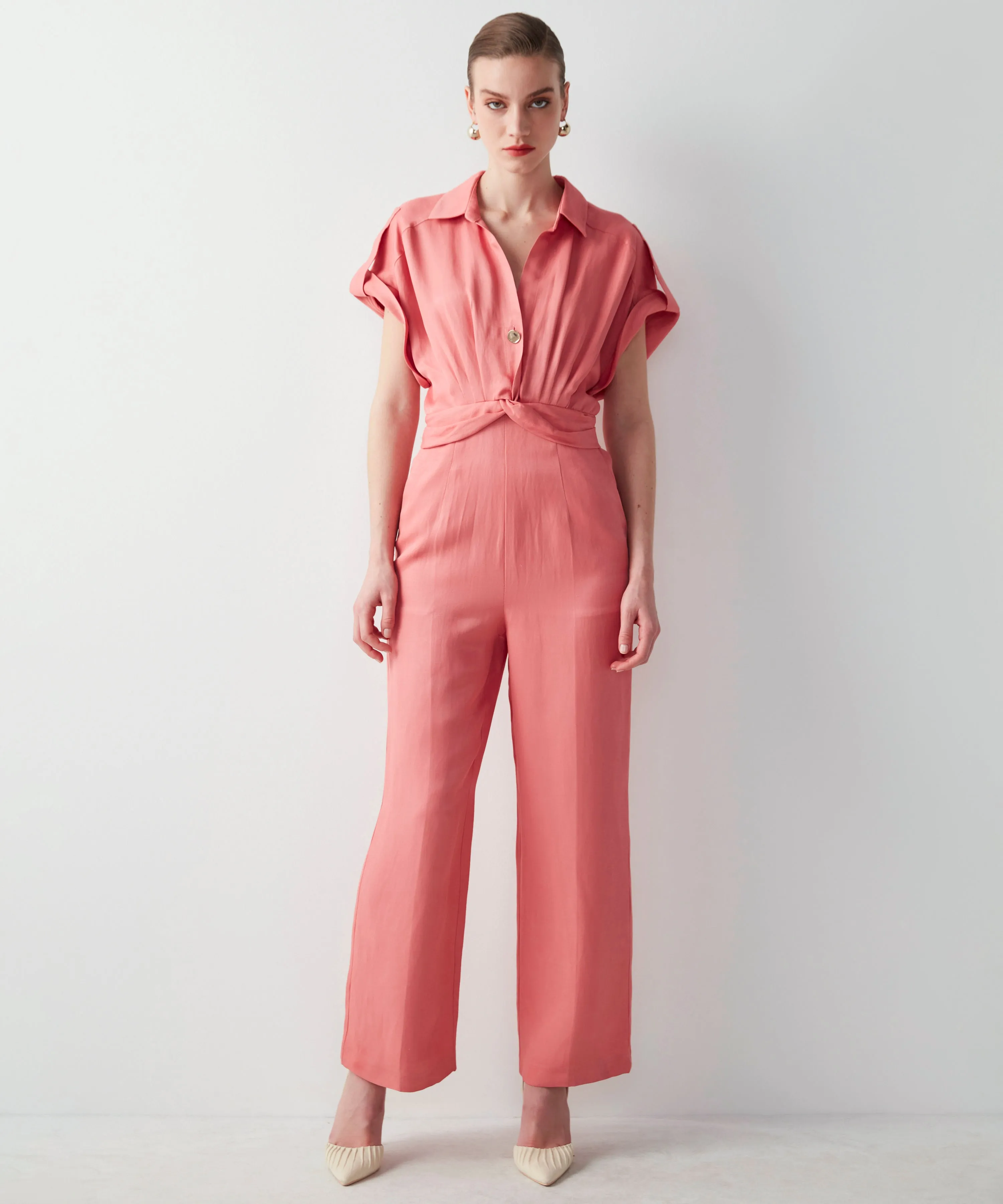 Ipekyol Solid Backless Draped Jumpsuit Peach