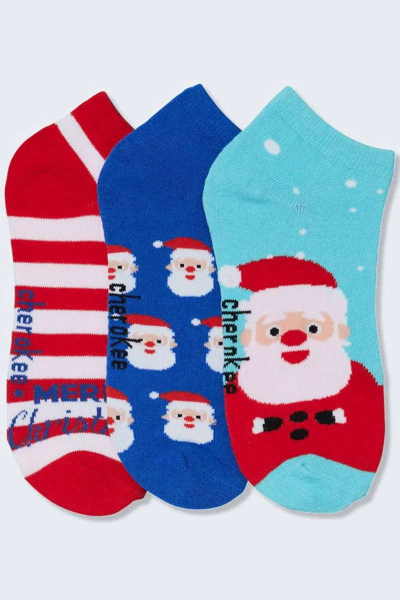 Jolly Santa 3 Pack Cherokee Patterned No Show Sock