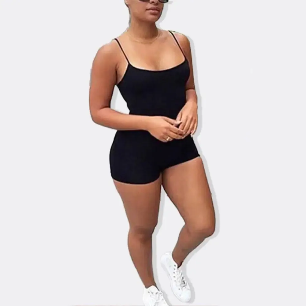 Jumpsuit Shorts Spaghetti Strap Sleeveless Bodysuit Bodycon Sports