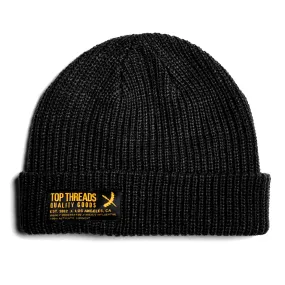 Label Knit Beanie - Black