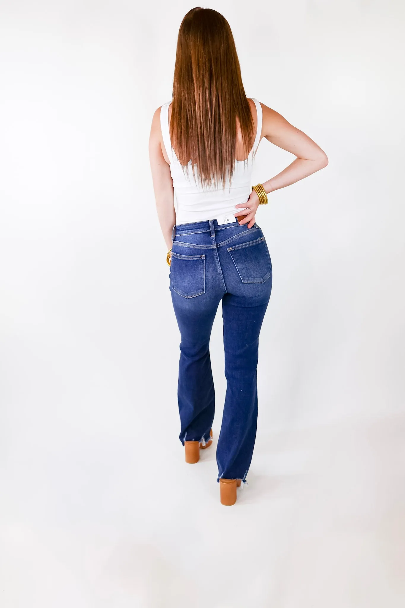 Last Chance Size 0 | Judy Blue | Meet Your Destiny Distressed Hem Bootcut Jeans in Dark Wash