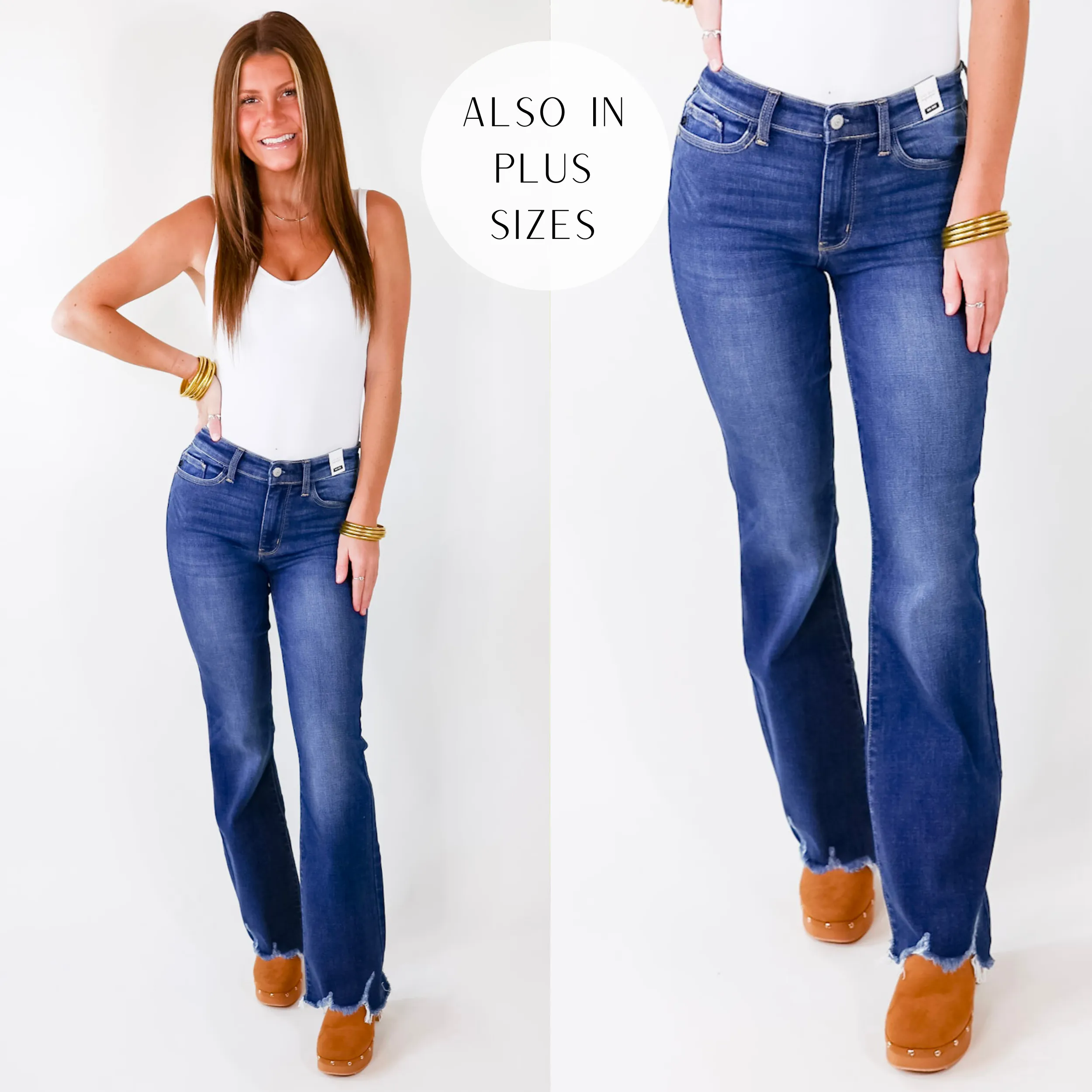 Last Chance Size 0 | Judy Blue | Meet Your Destiny Distressed Hem Bootcut Jeans in Dark Wash