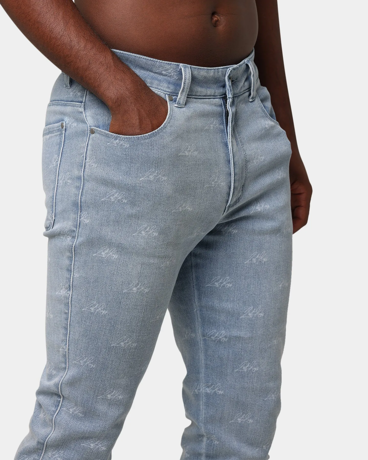 Last Kings Lasered Denim Jeans Light Blue