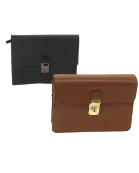 Leather 2-Piece Clutch Set with Black and Brown Tones