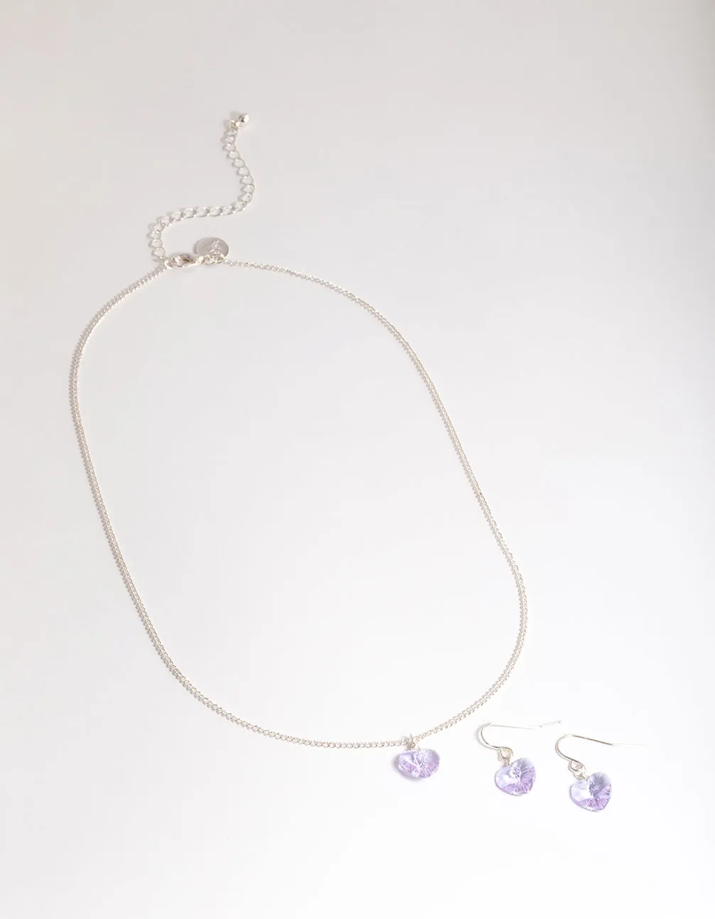 Lilac Silver Simple Heart Jewellery Set