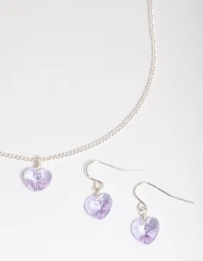 Lilac Silver Simple Heart Jewellery Set