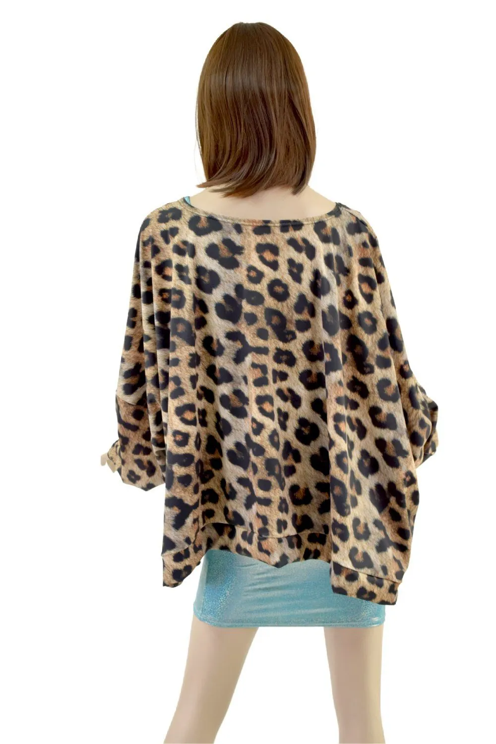 Long Sleeve Pullover Poncho in Leopard Print