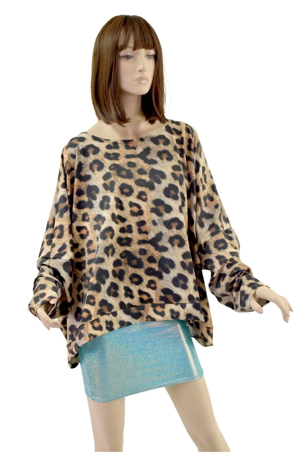 Long Sleeve Pullover Poncho in Leopard Print