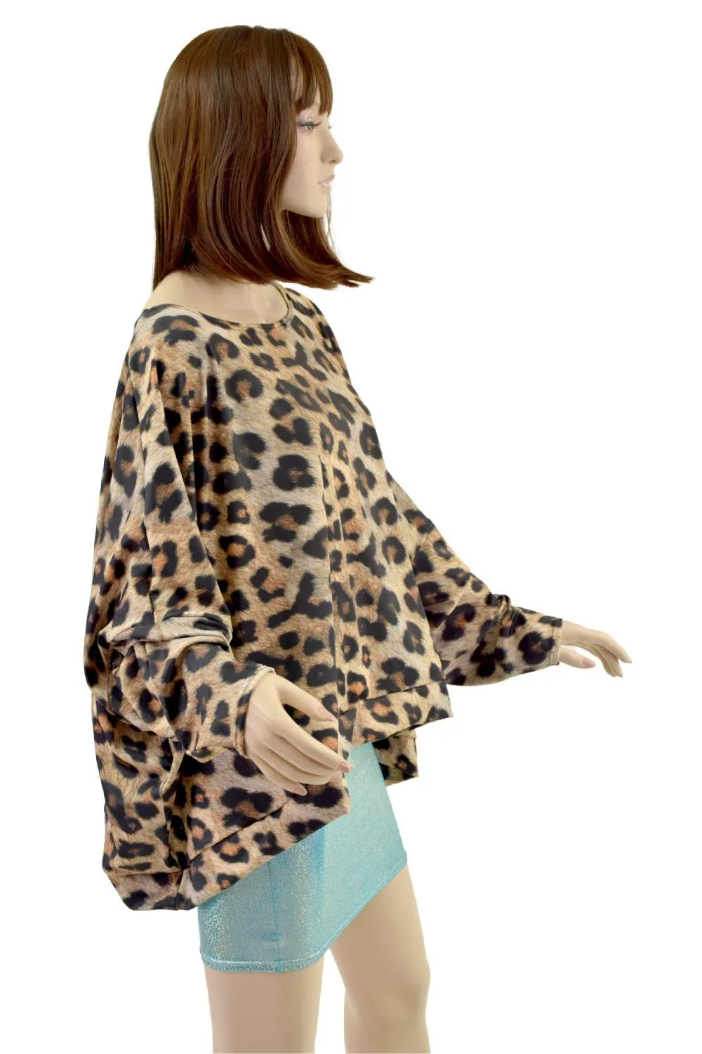 Long Sleeve Pullover Poncho in Leopard Print