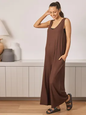 Marion Maternity Ribbed Jumpsuit in Chocolate