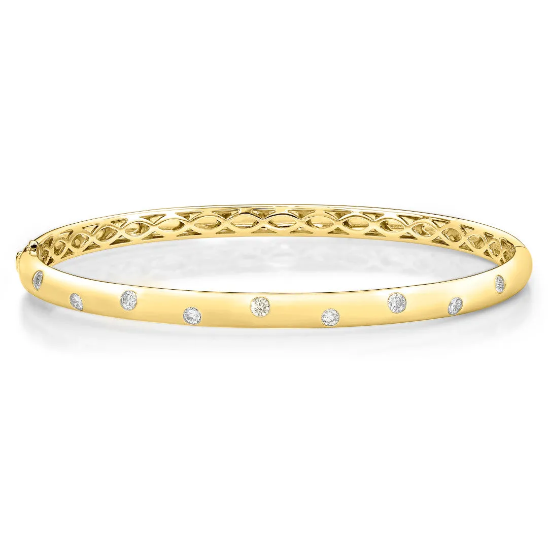 Memoire 18k Yellow Gold Gypsy Burnished Diamonds Bangle