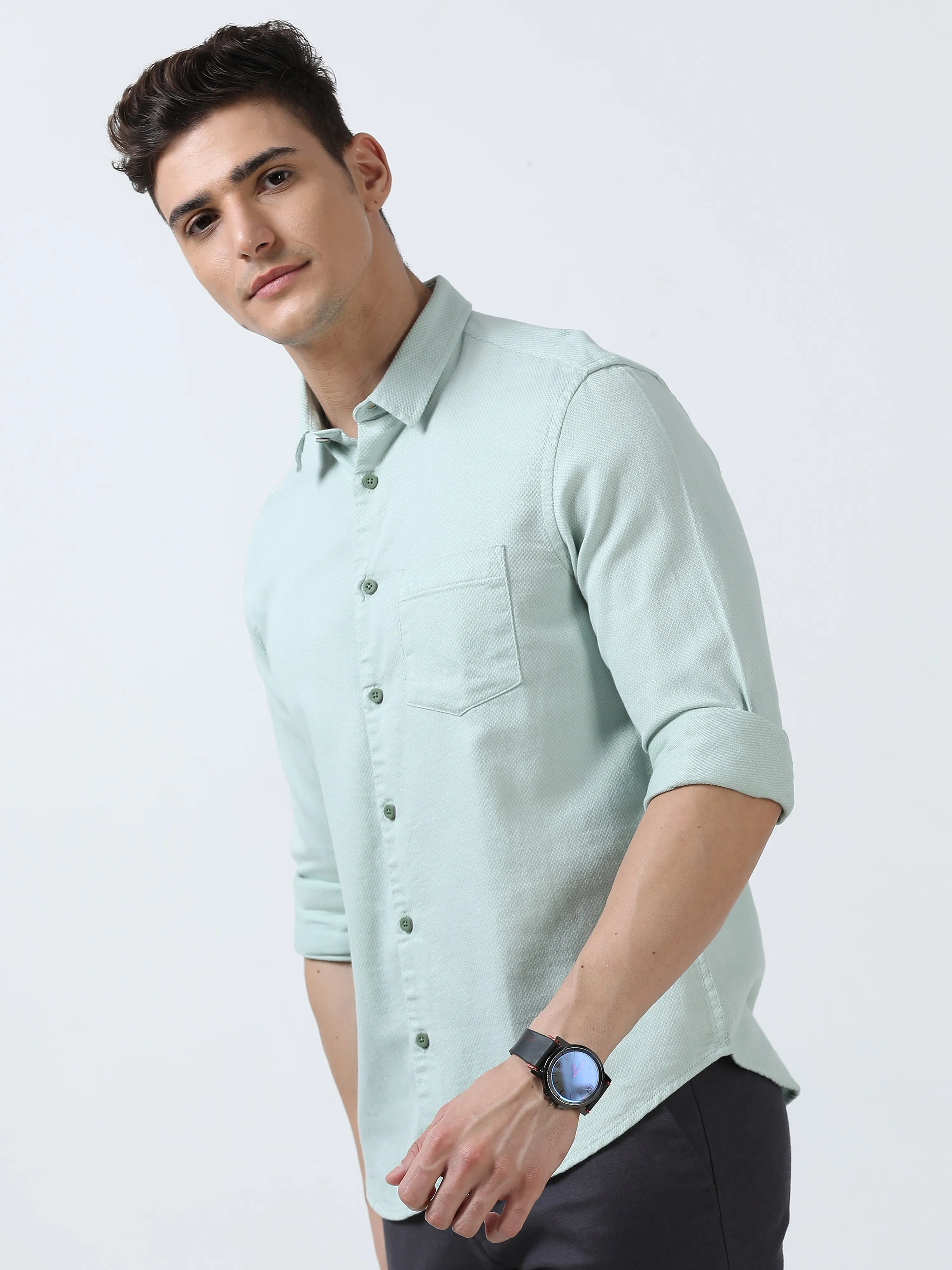 MEN'S AQUAMARINE-SOLID SLIM FIT SHIRT