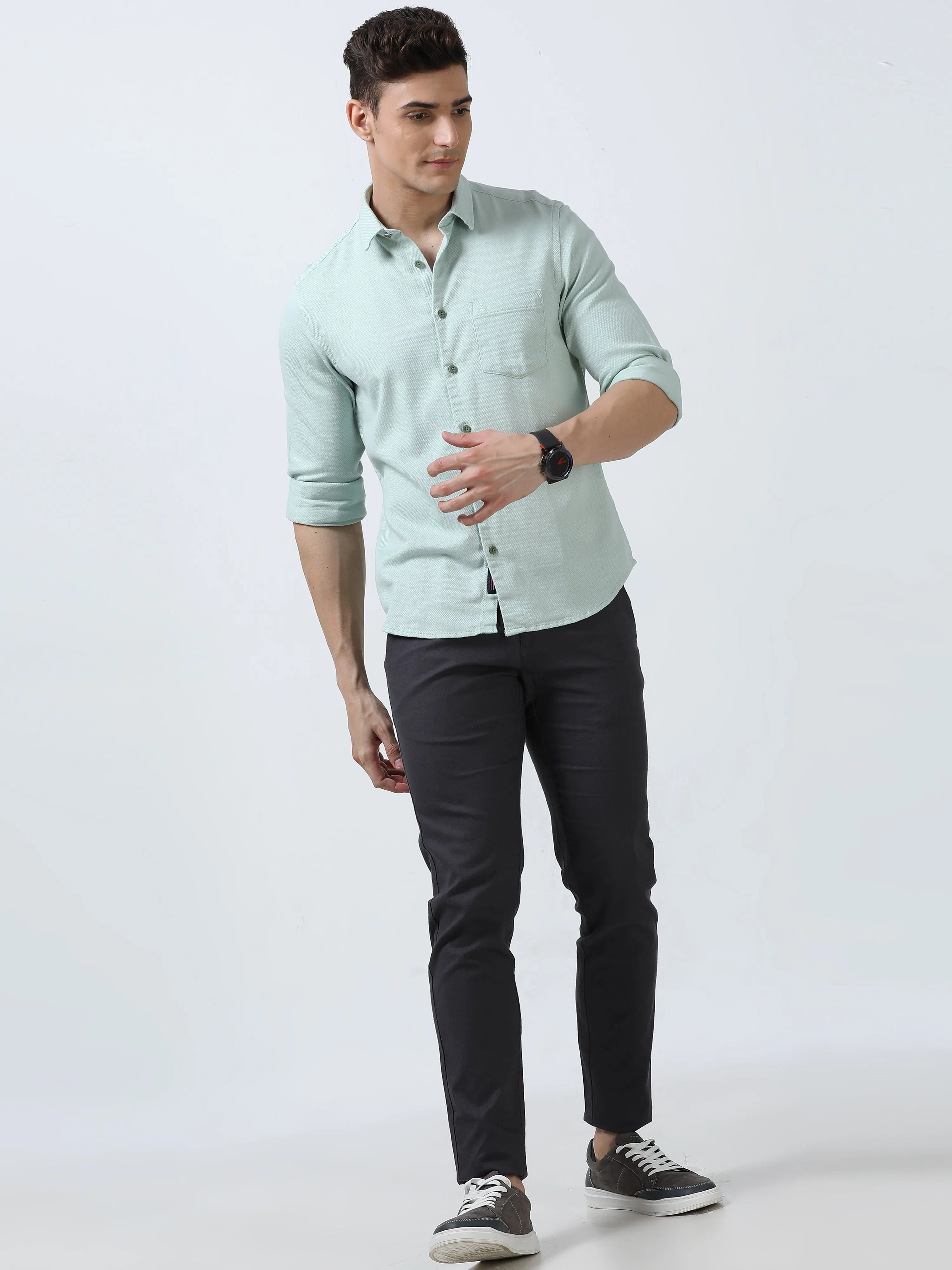 MEN'S AQUAMARINE-SOLID SLIM FIT SHIRT