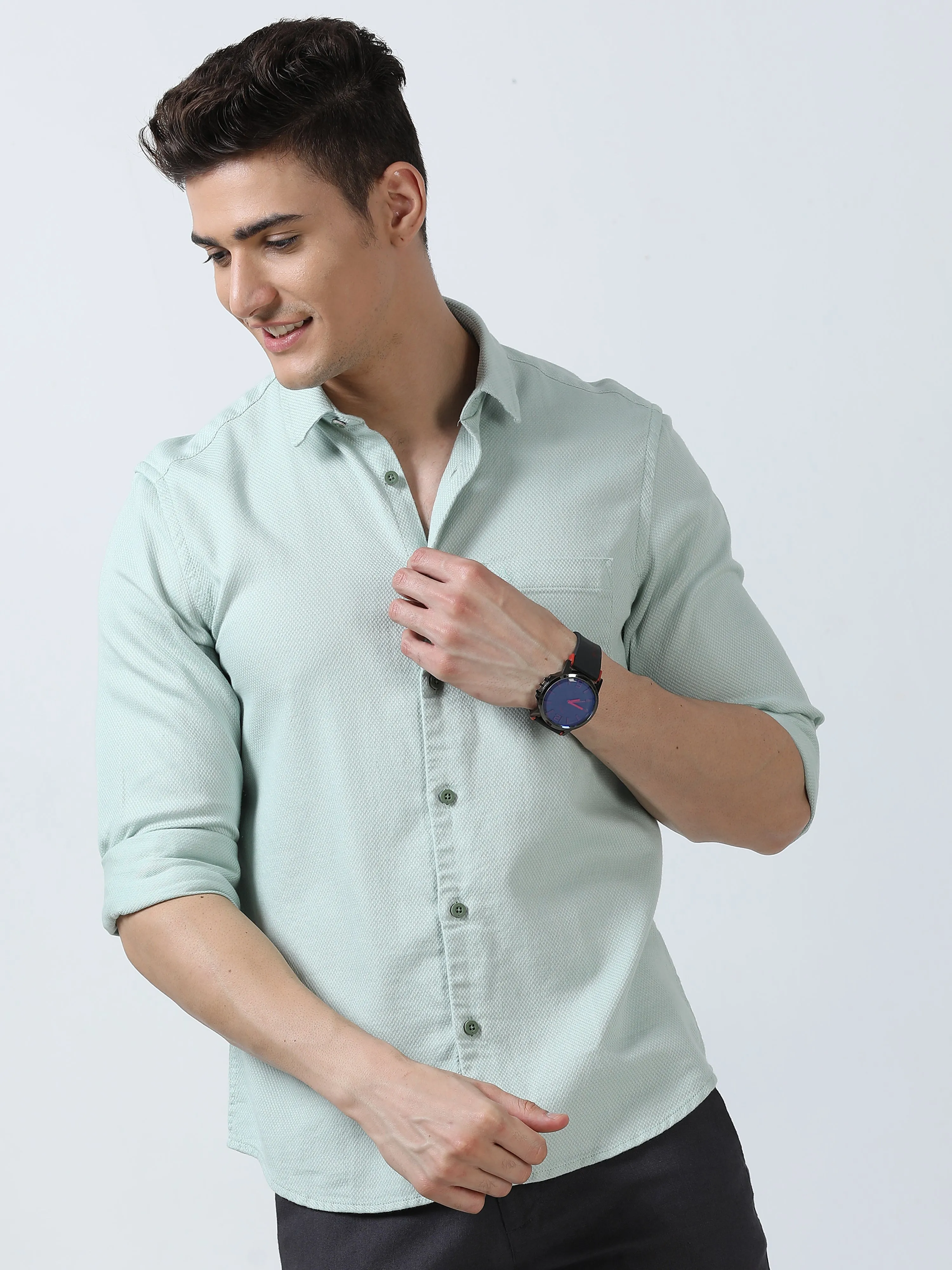 MEN'S AQUAMARINE-SOLID SLIM FIT SHIRT