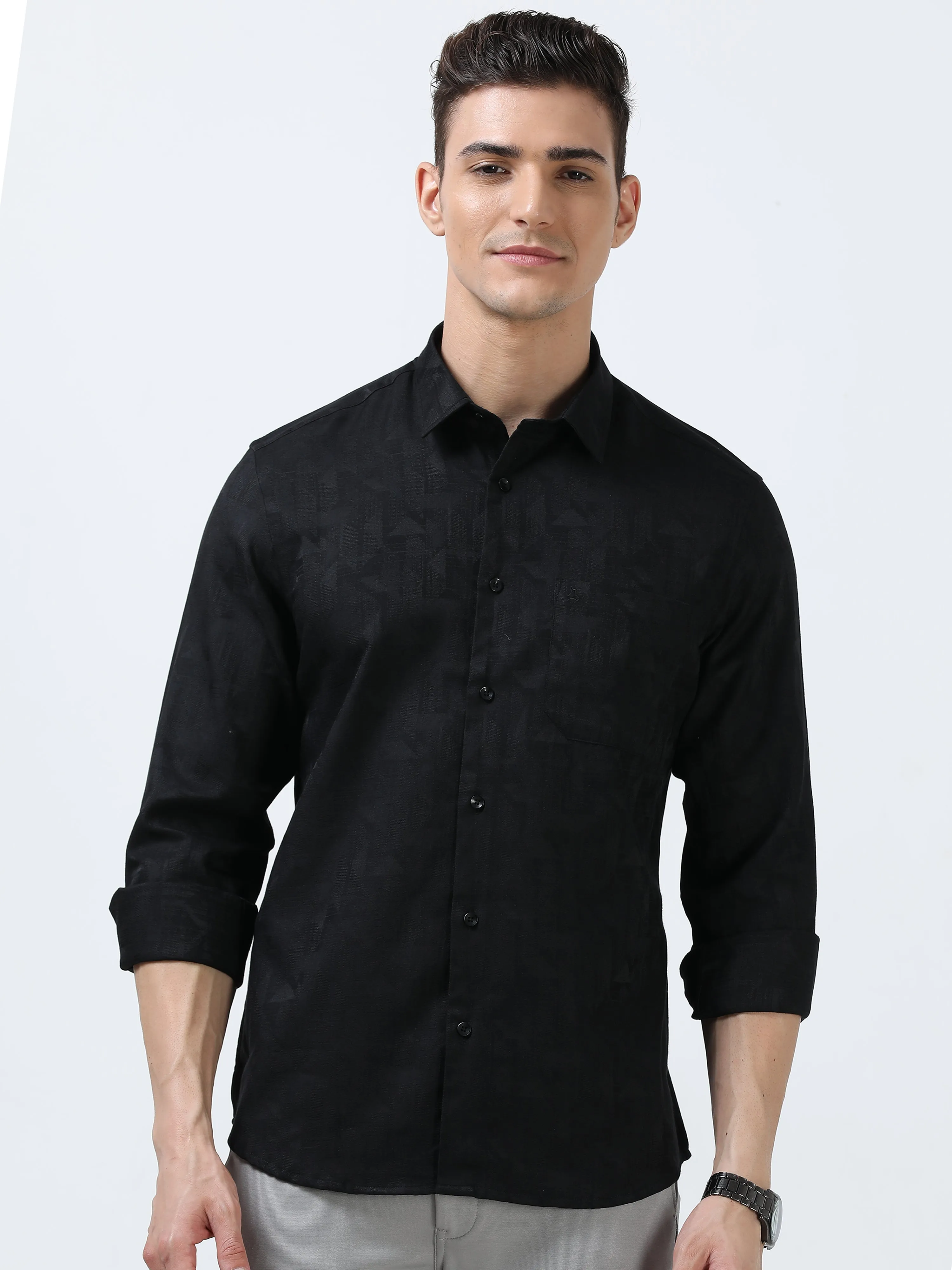 MEN'S BLACK-SOLID SLIM FIT SHIRT