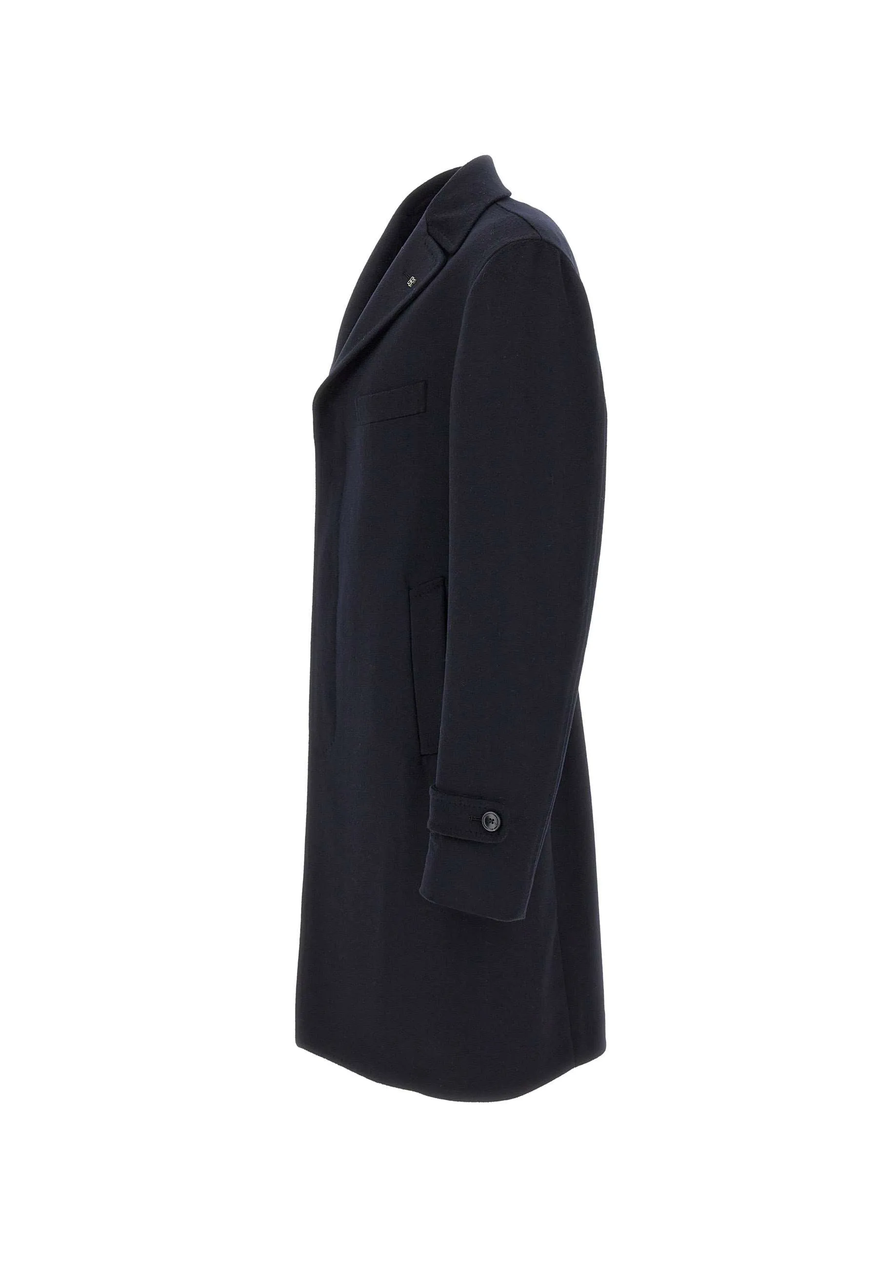 Men's Blue Wool Coat with Lapel