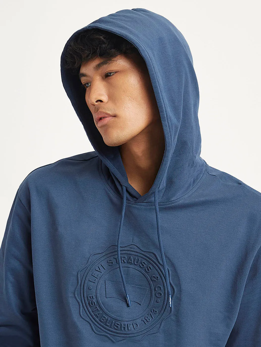 Men's Brand Logo Blue Hooded Sweatshirt