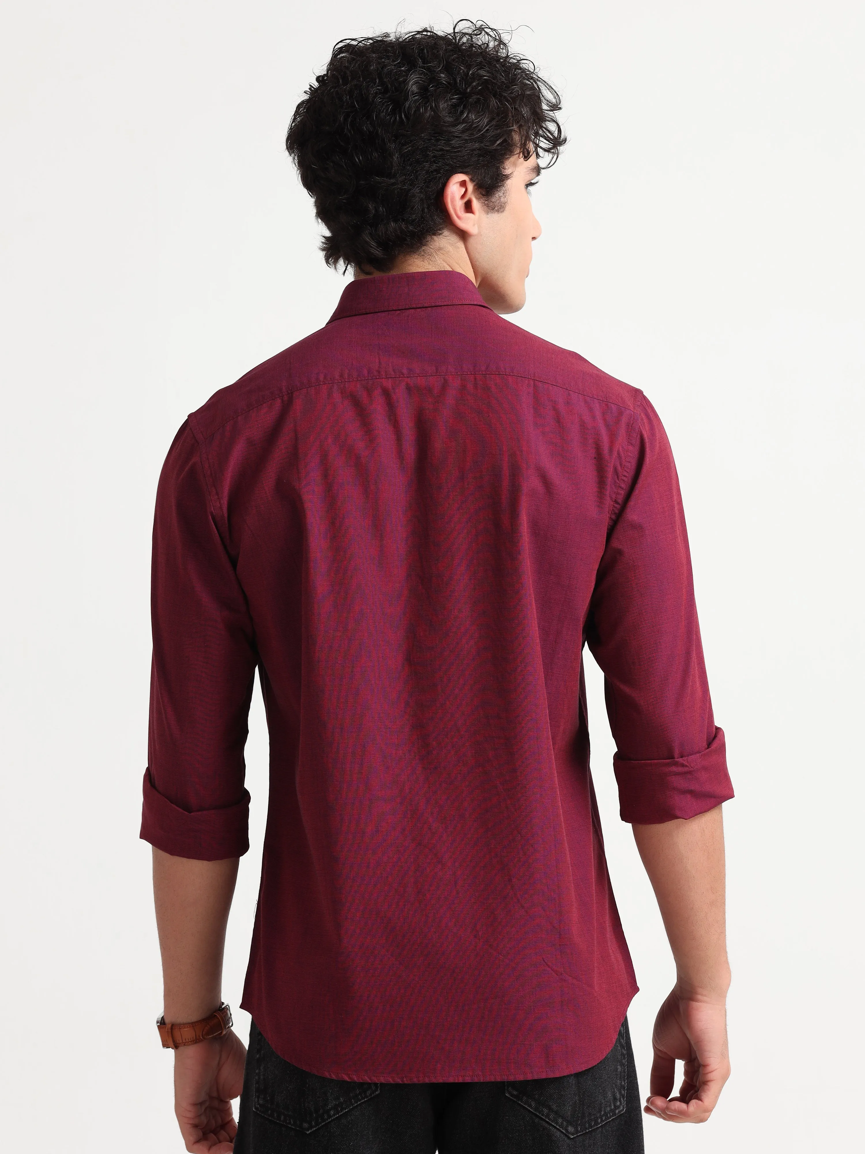 MEN'S CHERRY RED SOLID SLIM FIT SHIRT