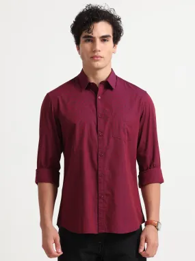 MEN'S CHERRY RED SOLID SLIM FIT SHIRT