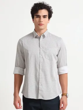 MEN'S EGGRU WHITE PRINT SLIM FIT SHIRT