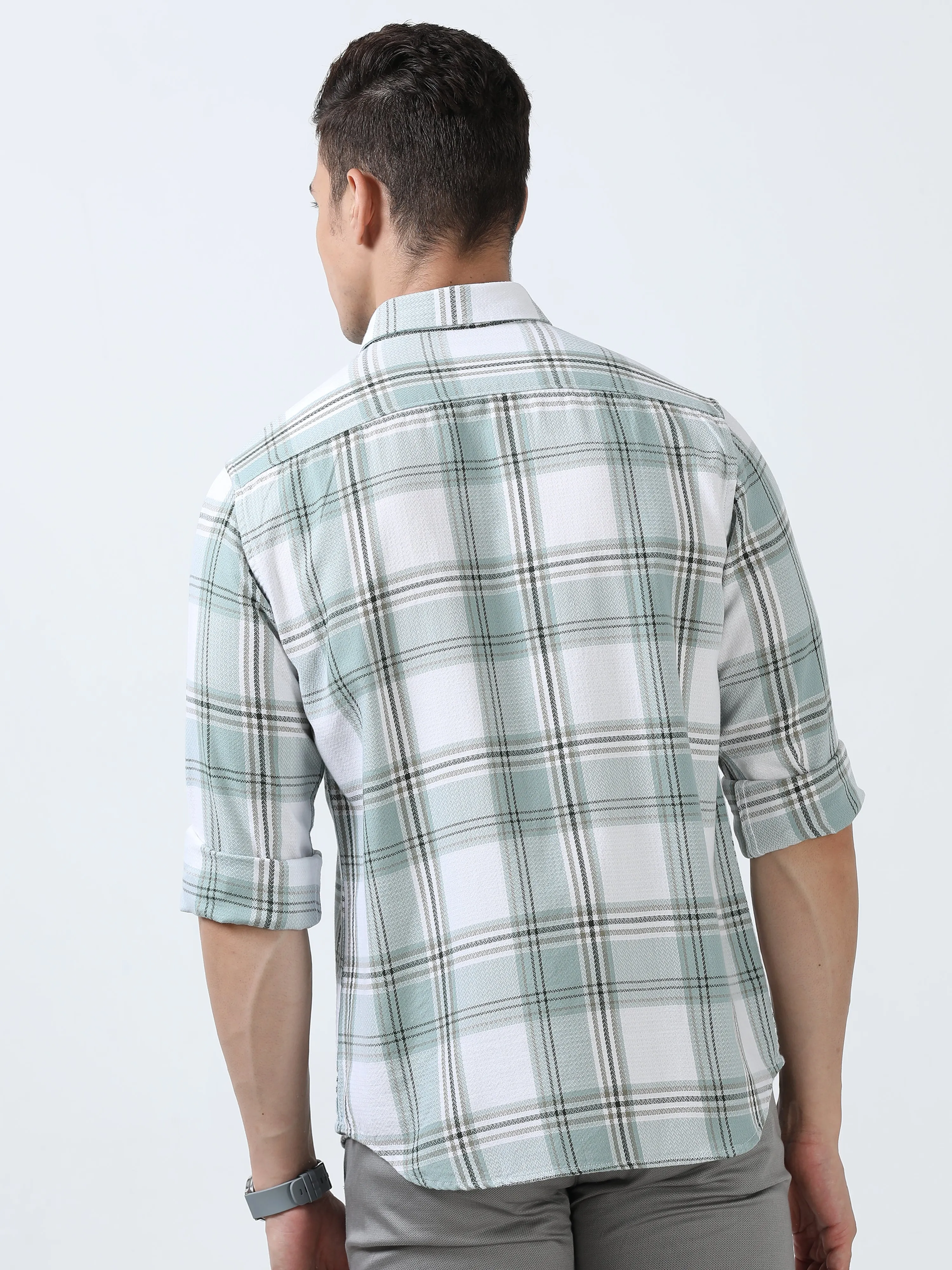 MEN'S GREEN-CHECKS SLIM FIT SHIRT