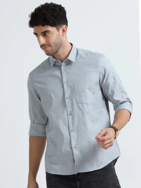 MEN'S GREY JACQUARD  SOLID SLIM FIT SHIRT