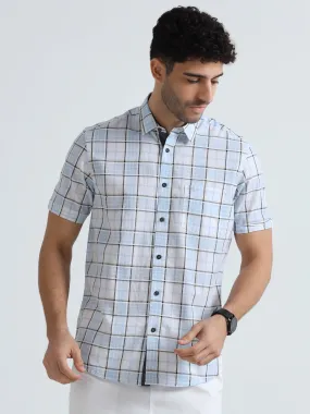 MEN'S LT.BLUE CHECKED SLIM FIT SHIRT