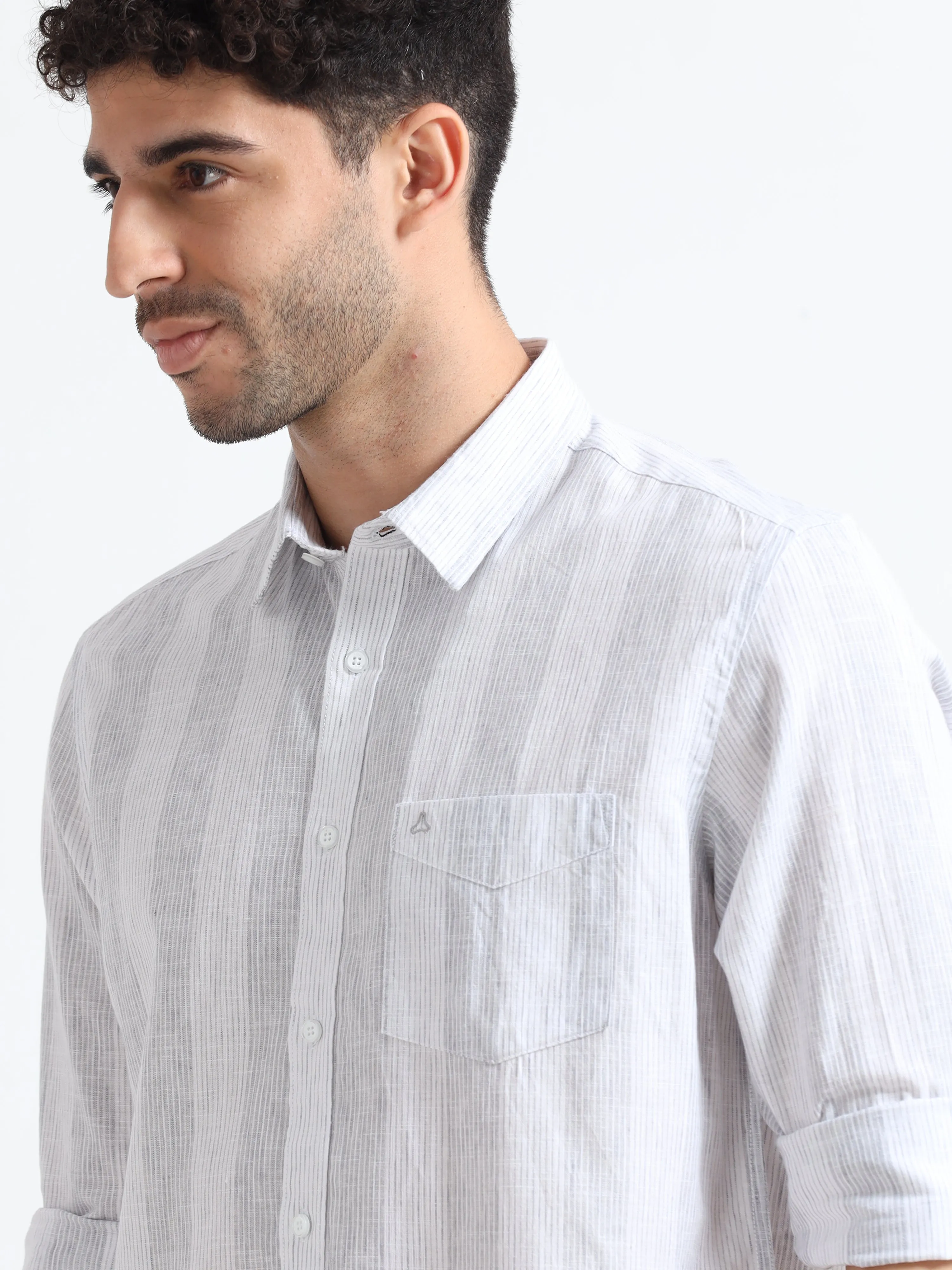 MEN'S LT.GREY STRIPES SLIM FIT SHIRT