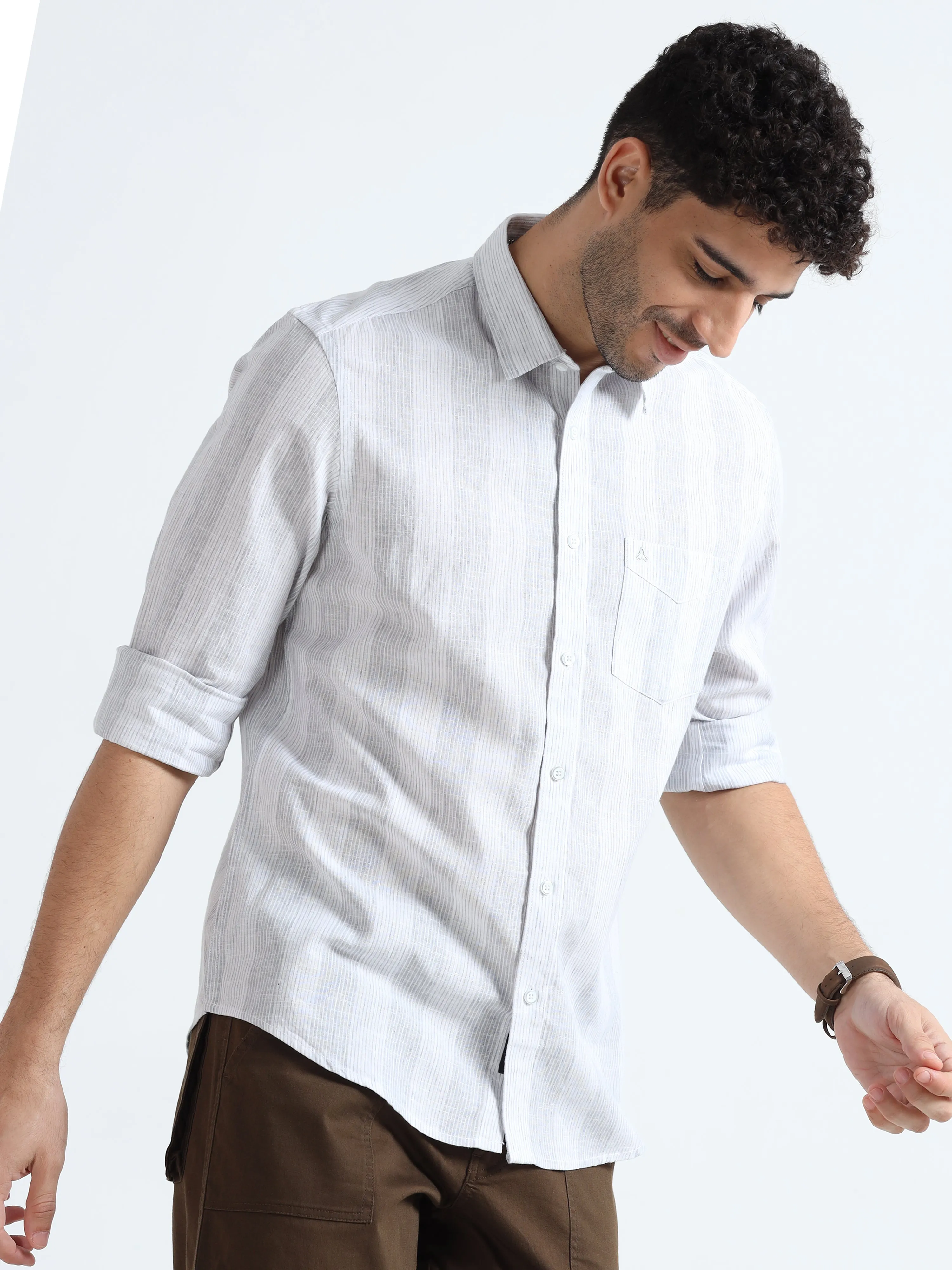 MEN'S LT.GREY STRIPES SLIM FIT SHIRT