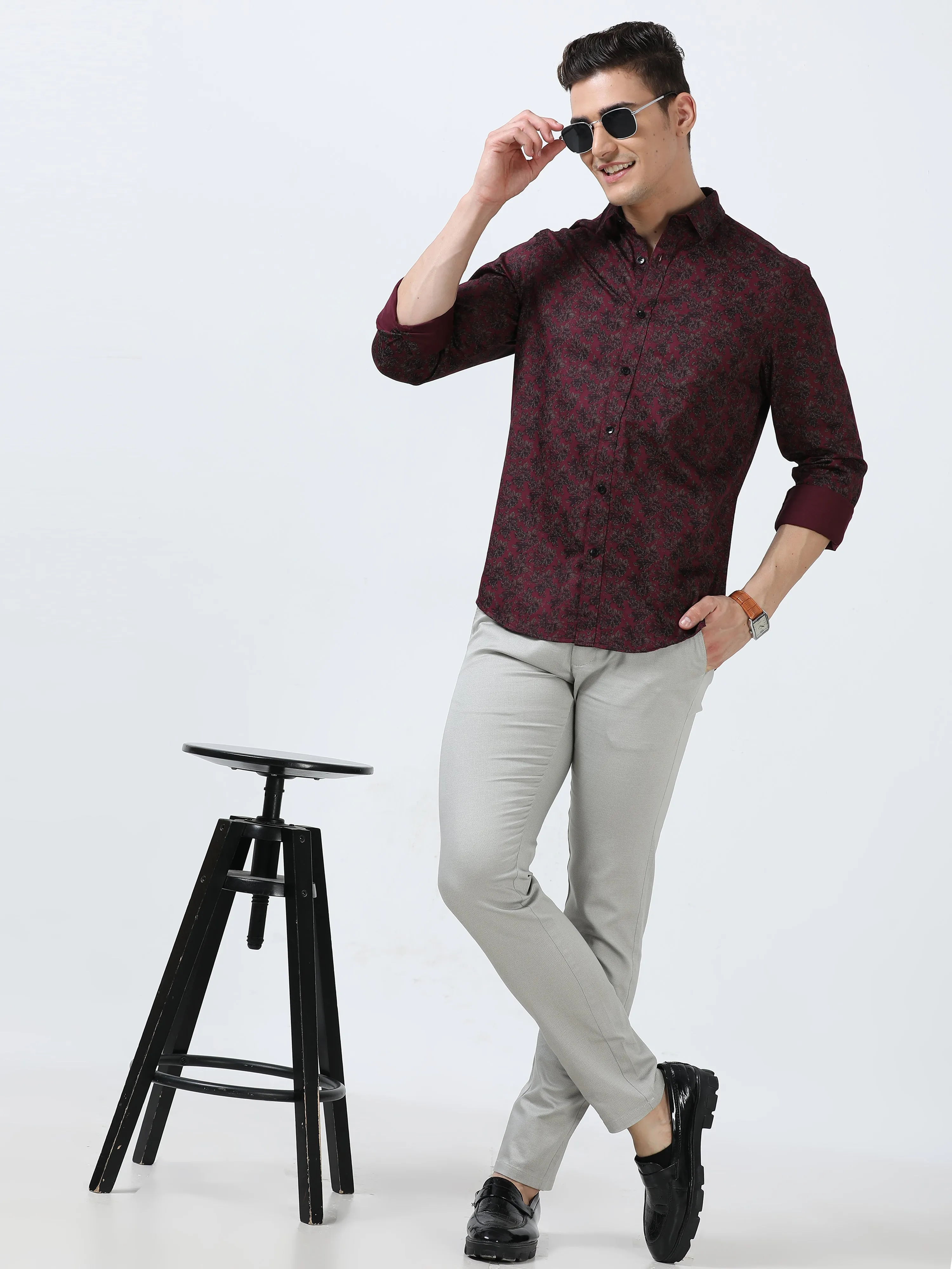 MEN'S MAROON PRINTED SLIM FIT SHIRT