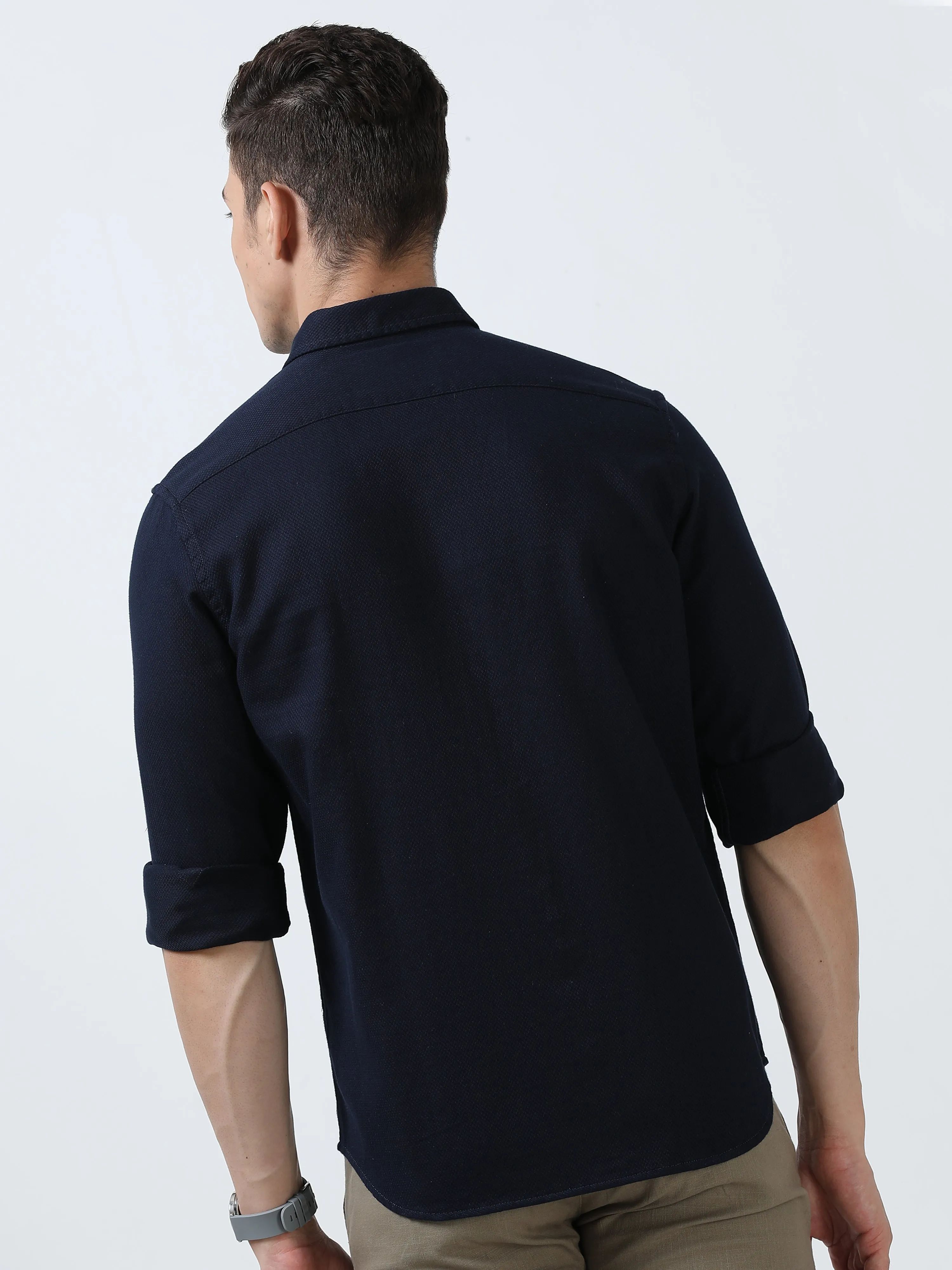 MEN'S NAVY-SOLID SLIM FIT SHIRT