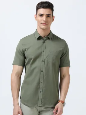 MEN'S OLIVE-SOLID SLIM FIT SHIRT