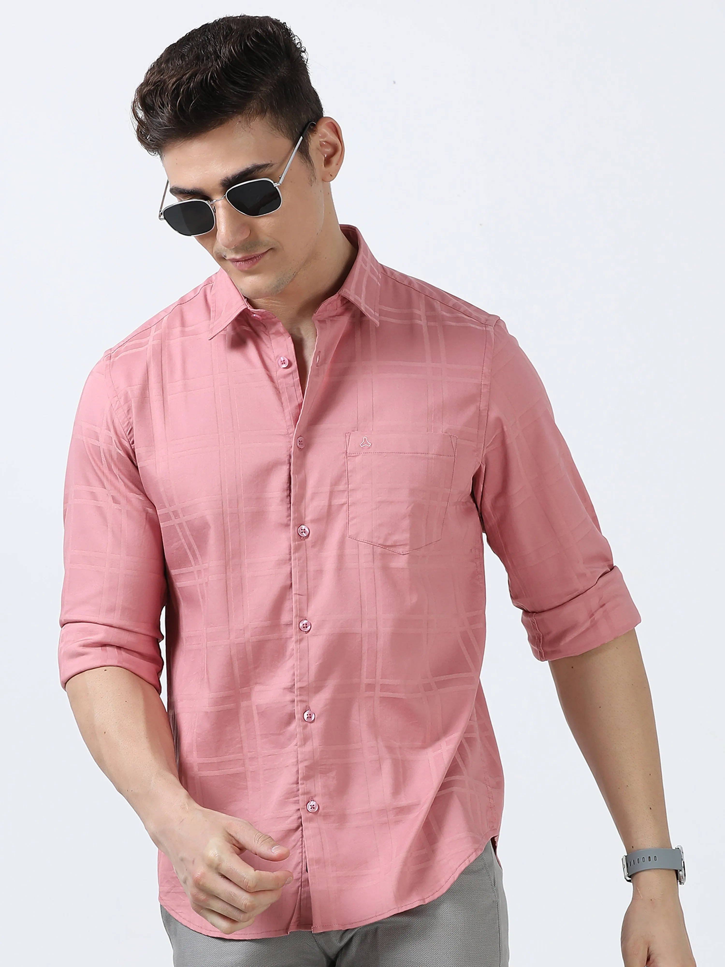 MEN'S PINK-SOLID SLIM FIT SHIRT