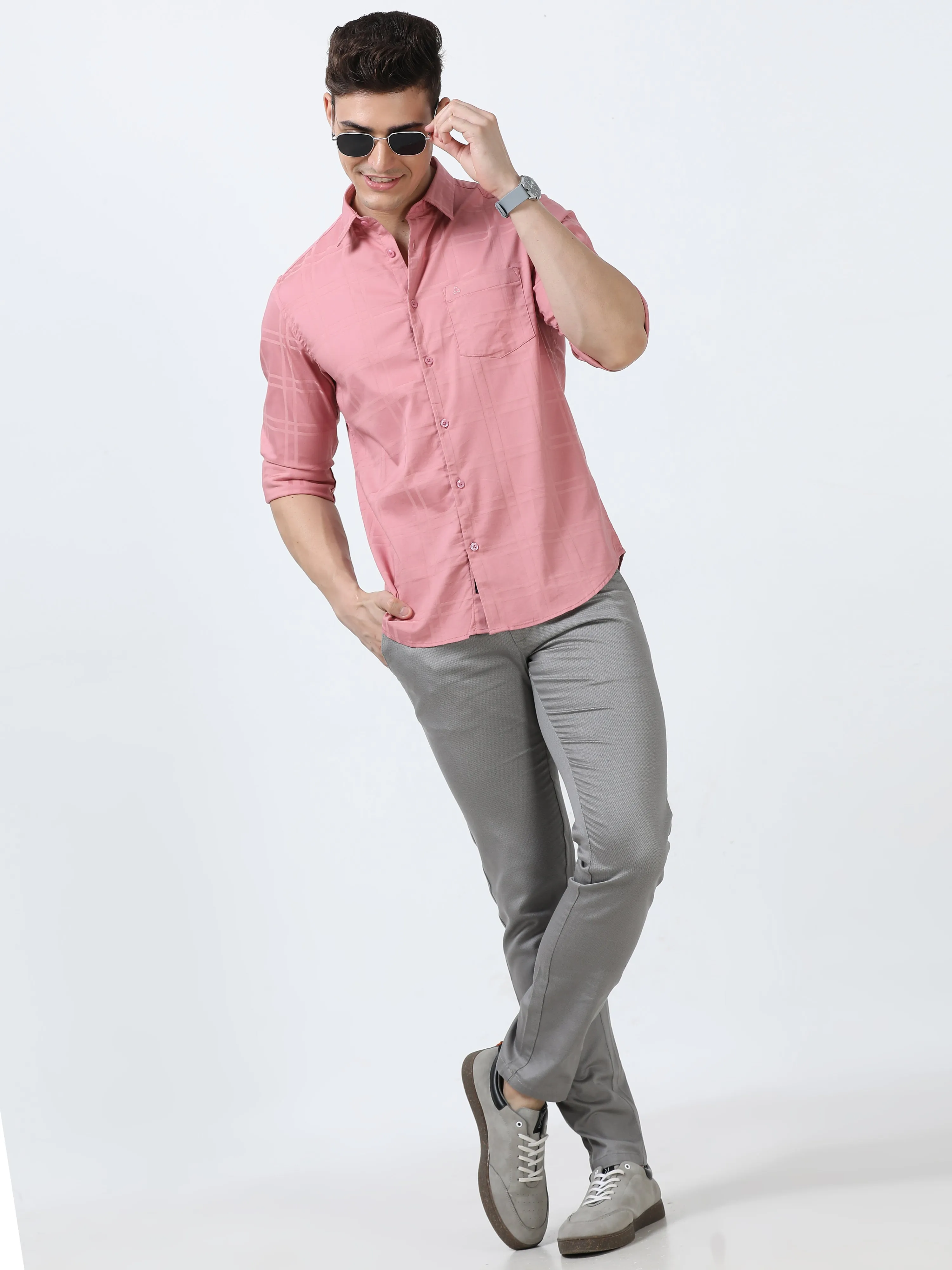 MEN'S PINK-SOLID SLIM FIT SHIRT