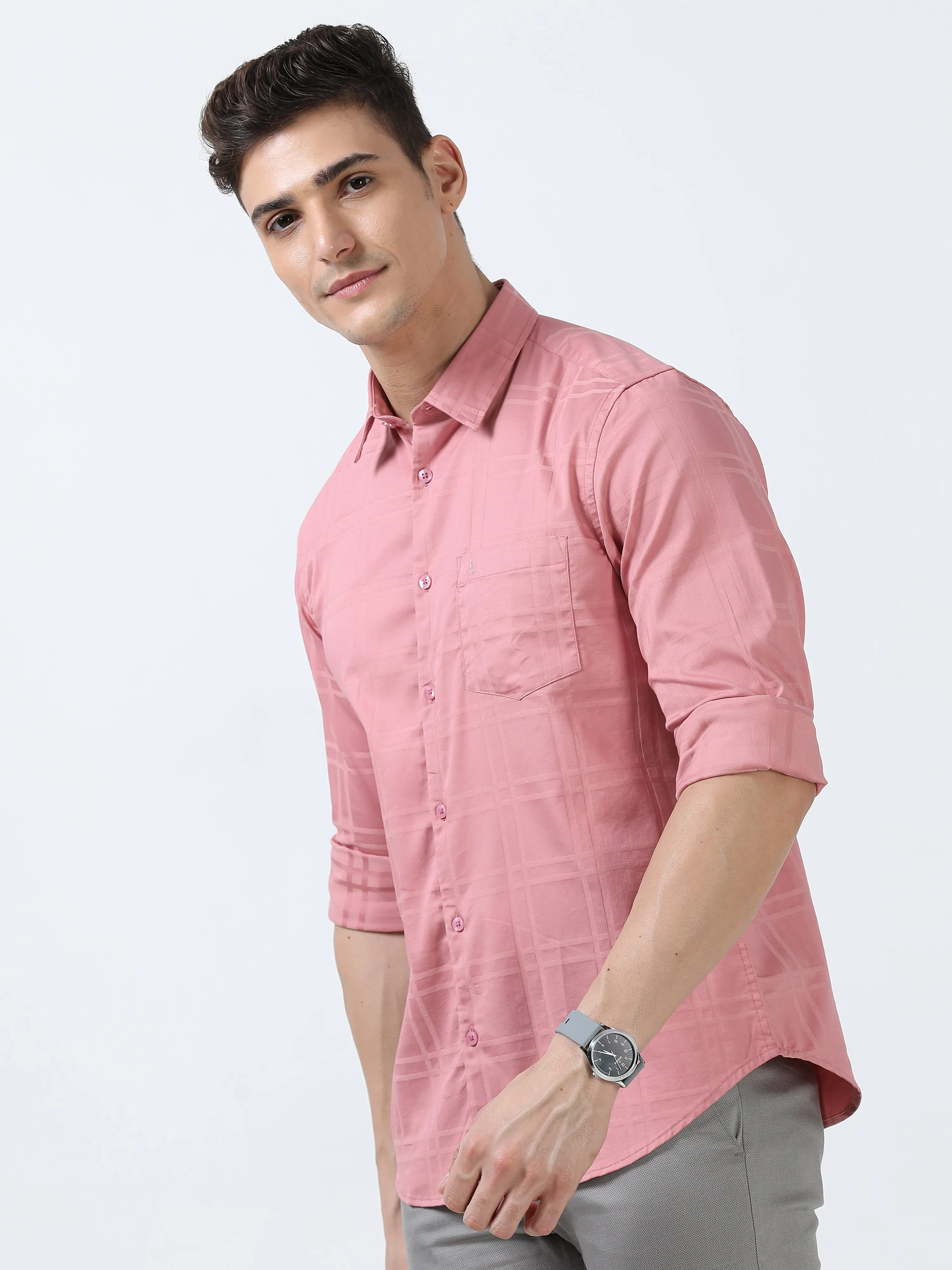 MEN'S PINK-SOLID SLIM FIT SHIRT