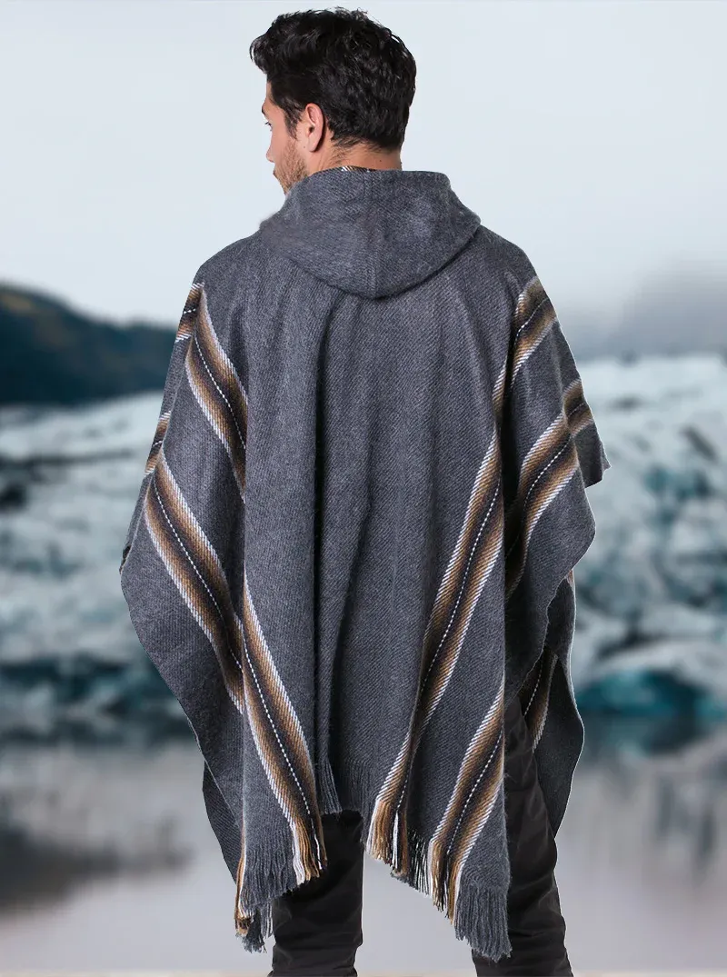 Mens Poncho With Brown Lines