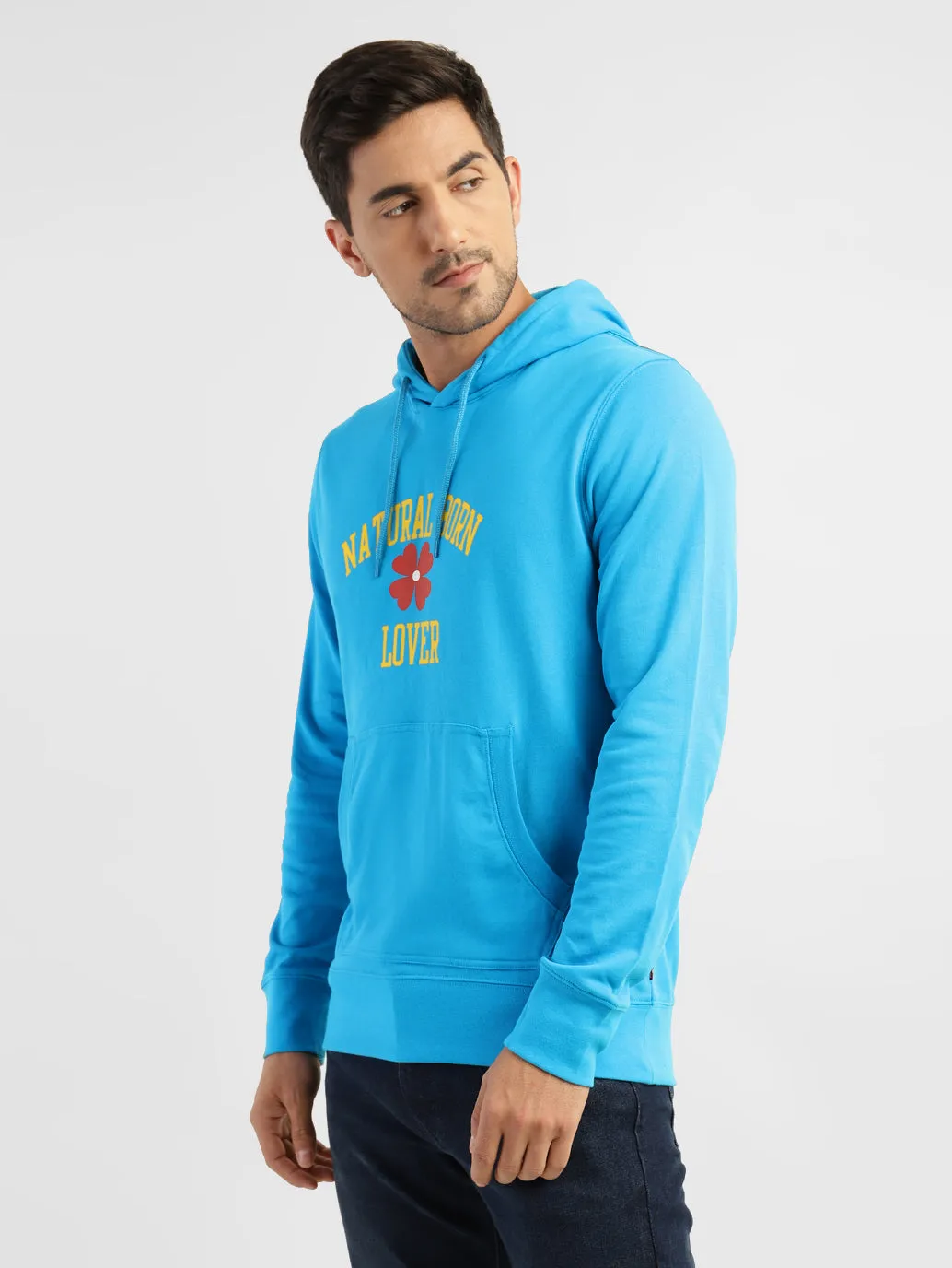 Men's Printed Hooded Sweatshirt Blue